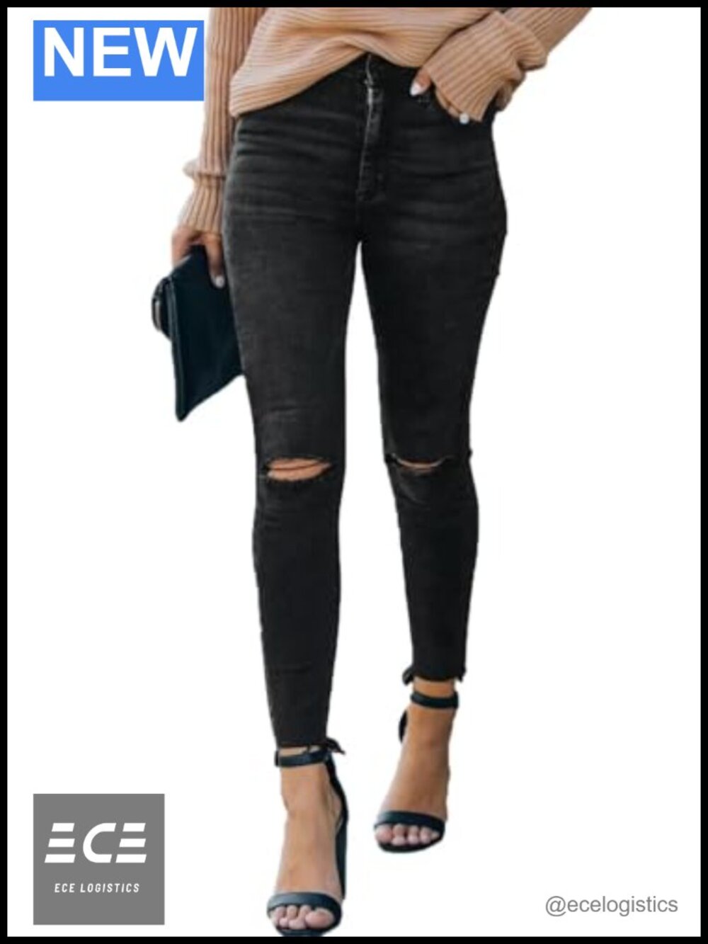 High Rise Skinny Stretch Ripped Jeans Destroyed Denim Pants